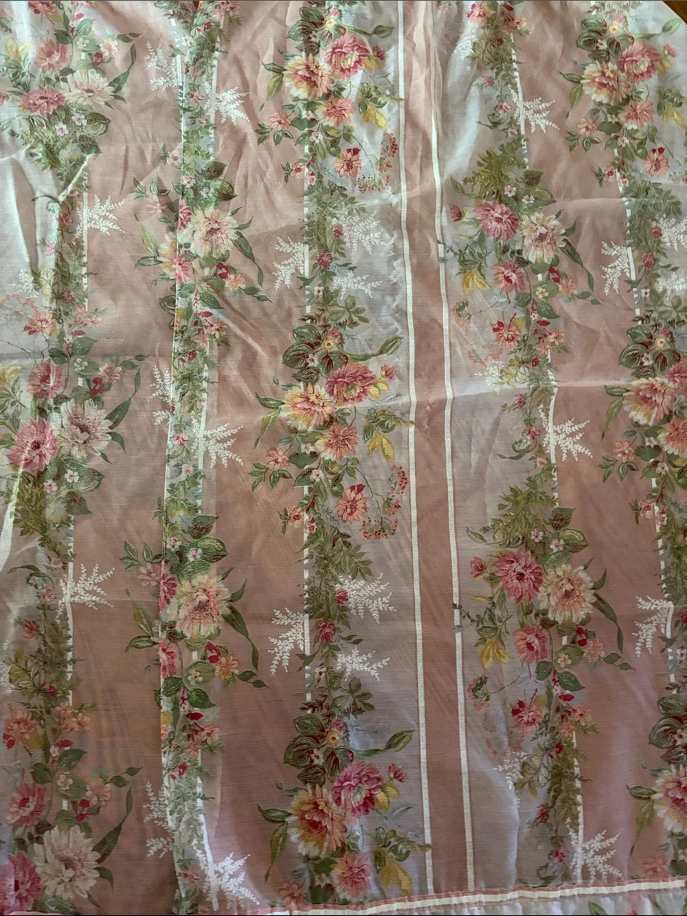 Floral Blush Pink Stripe Curtain Panel - Romantic Drapery